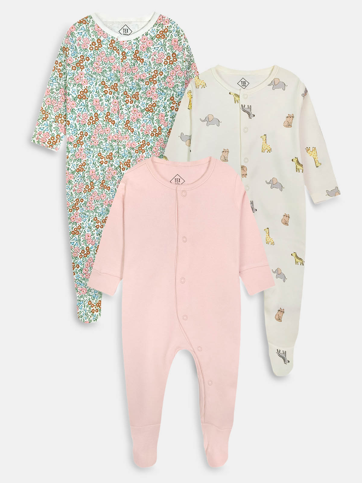 Baby Sleepsuits Pack of 3 Mixed