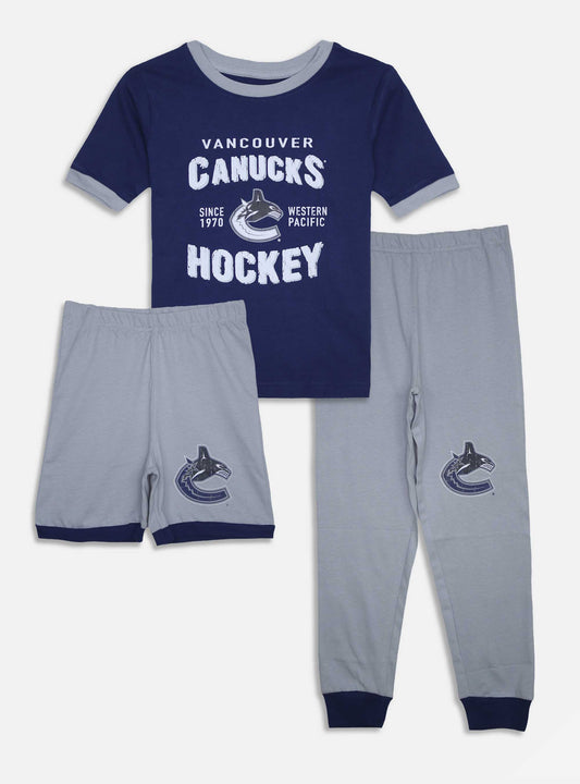 Boys 3 Pcs Lounge Wear Set Navy Grey Melange