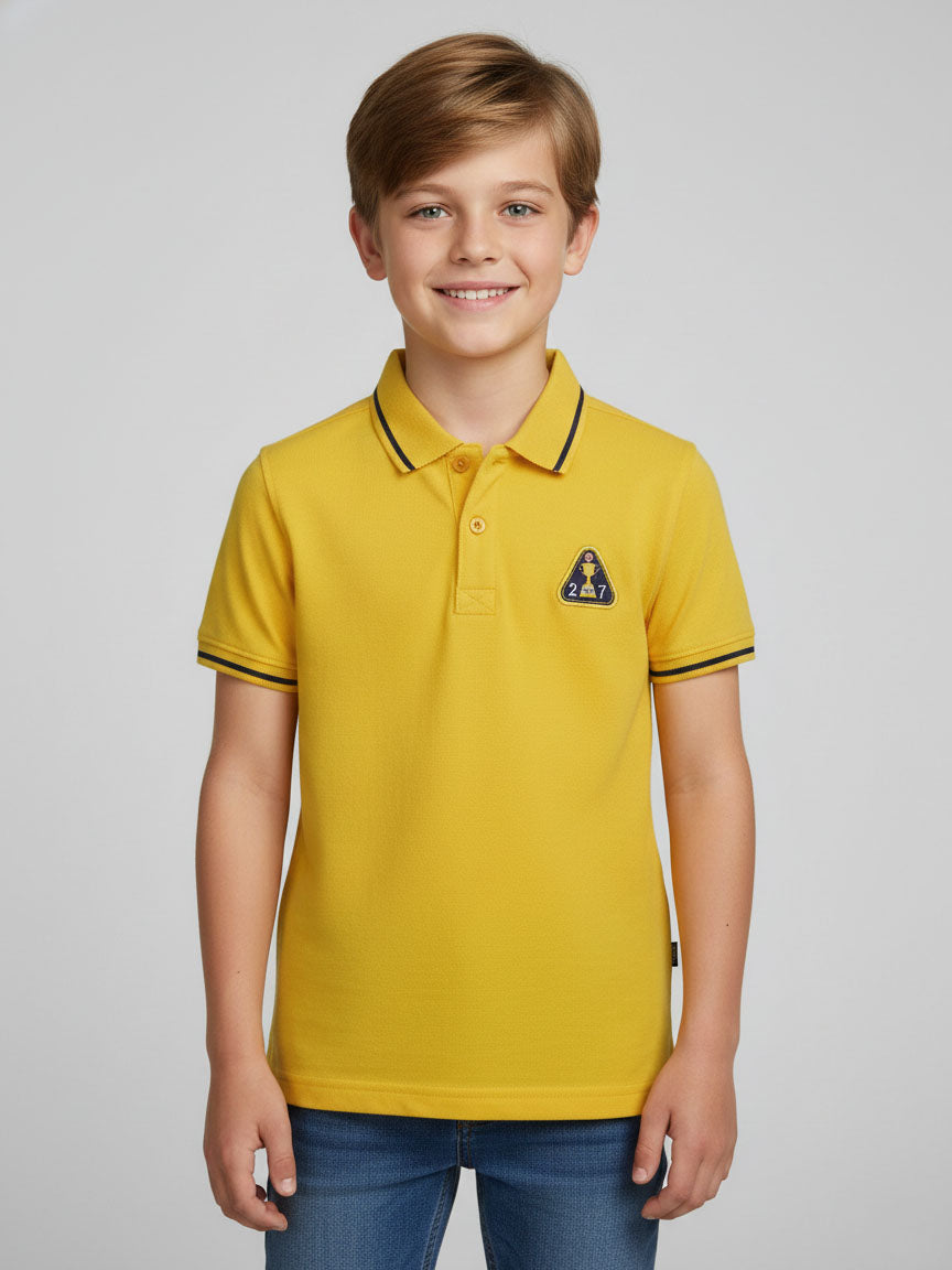 Boys Applique Yellow Collar T Shirt