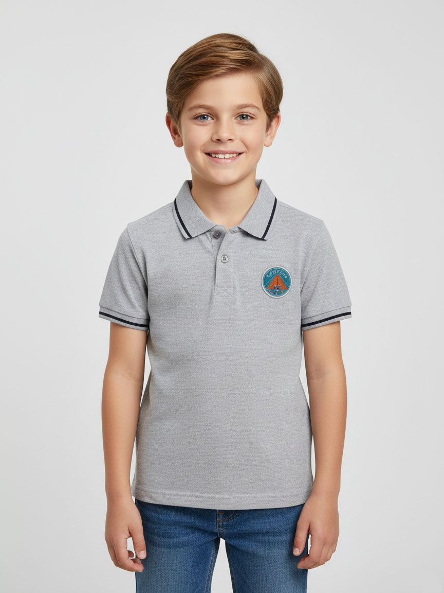 Boys Applique Grey Collar T Shirt