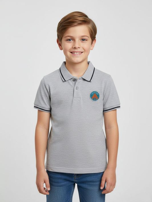Boys Applique Grey Collar T Shirt