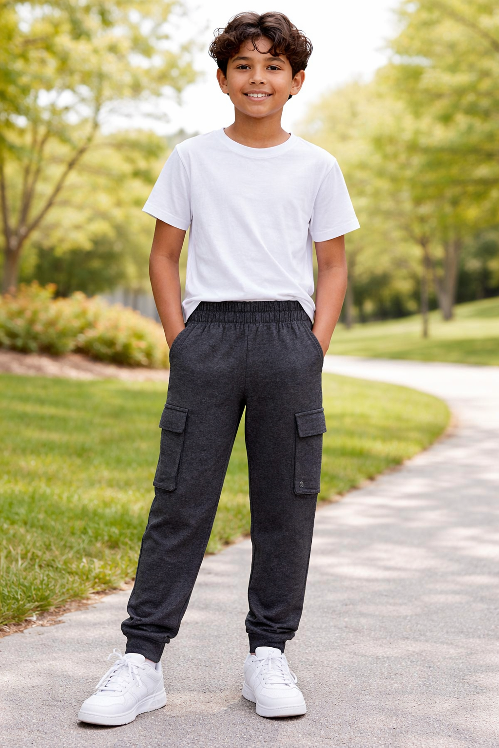 Boys Charcoal Cargo Track Pant