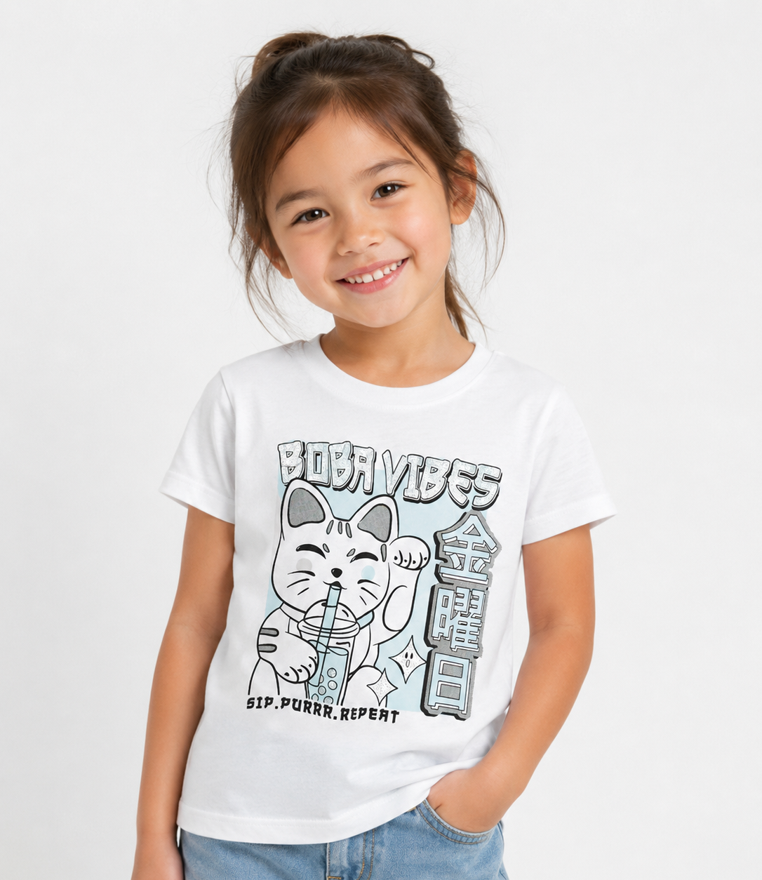 Girls Foil Printed White T-Shirt