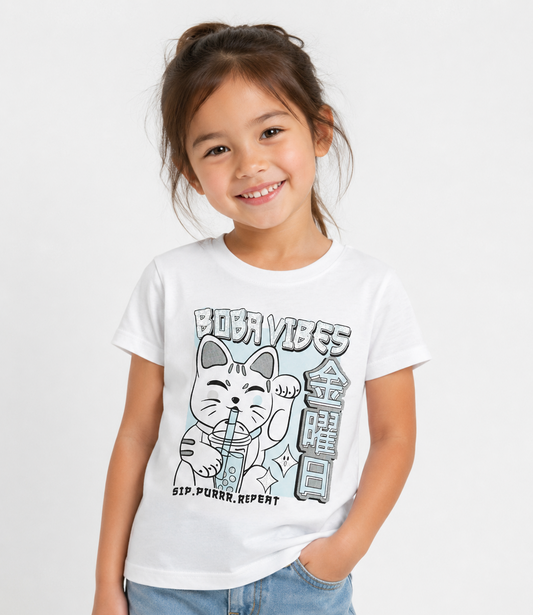 Girls Foil Printed White T-Shirt