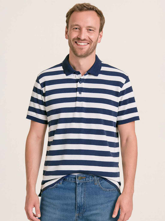 Mens Printed Striped Polo