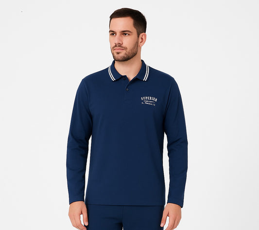 Mens Long Sleeve Navy Polo