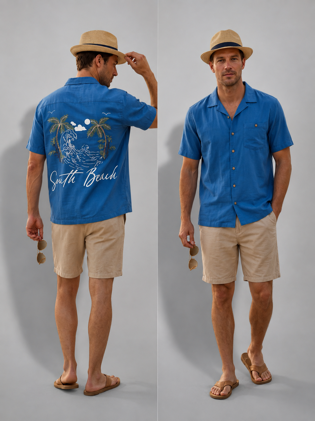 Mens Beach Outfit Blue Shirt