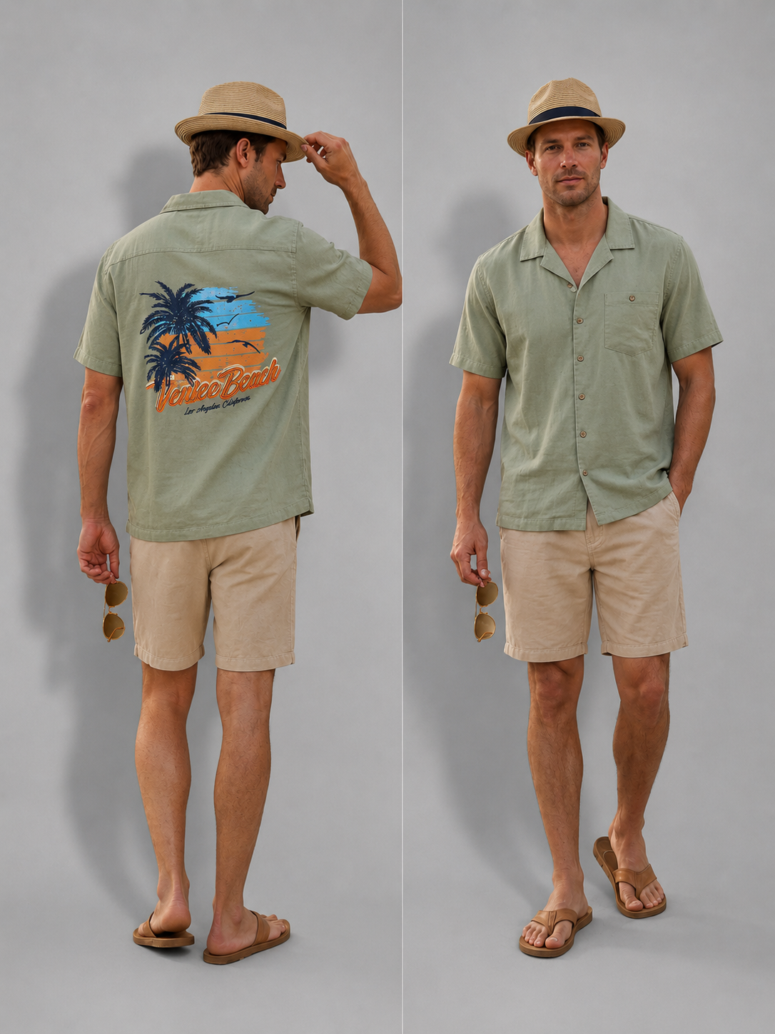 Mens Beach Outfit Green Shirt