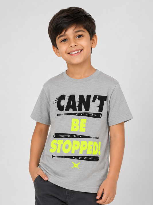 Boys Grey Melange Printed T-Shirt