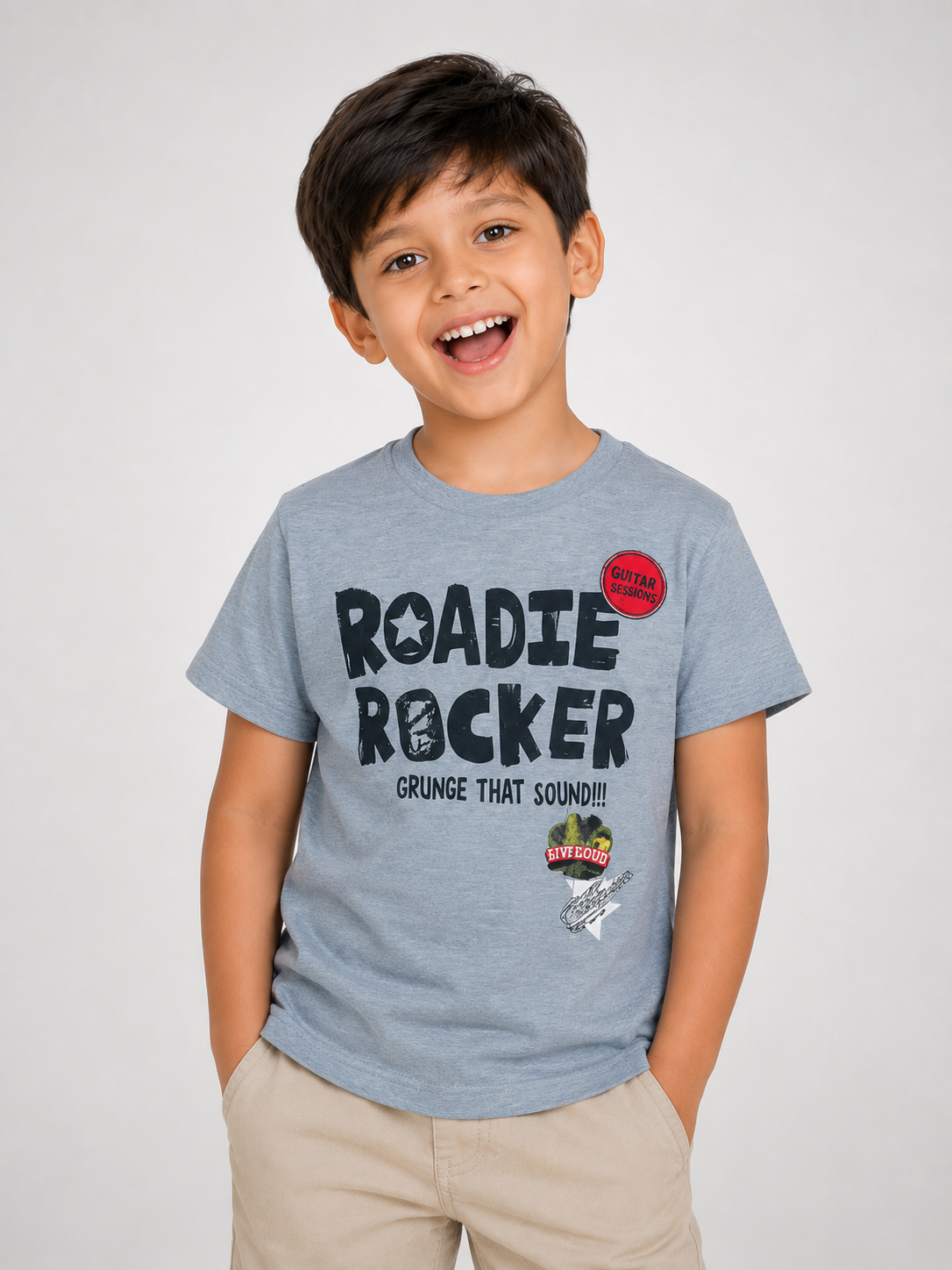 Boys Printed T Shirt Grey Melange
