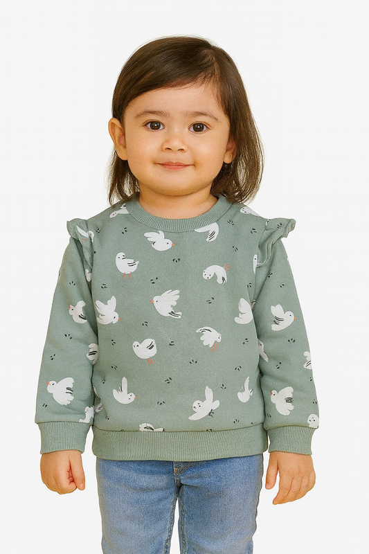 Baby Girls Green Bird Pullover Sweatshirt