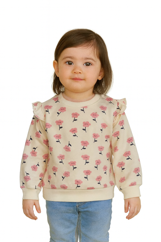 Baby Girls Beige AOp Pullover Sweatshirt