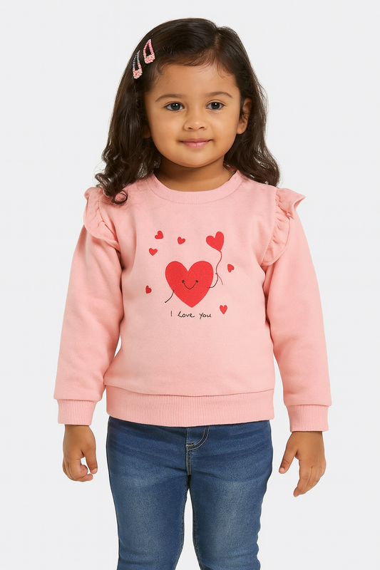 Baby Girls Pink Heart Pullover Sweatshirt