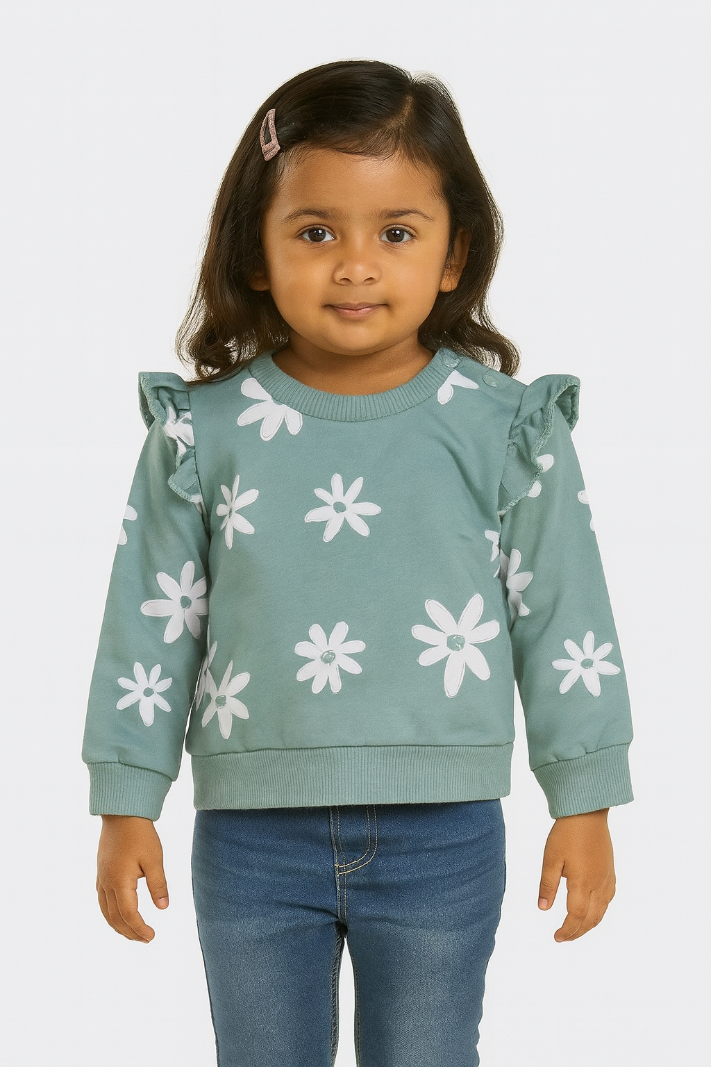 Baby Girls Green Flower Pullover Sweatshirt