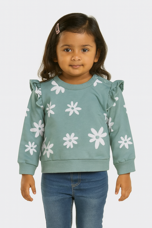 Baby Girls Green Flower Pullover Sweatshirt