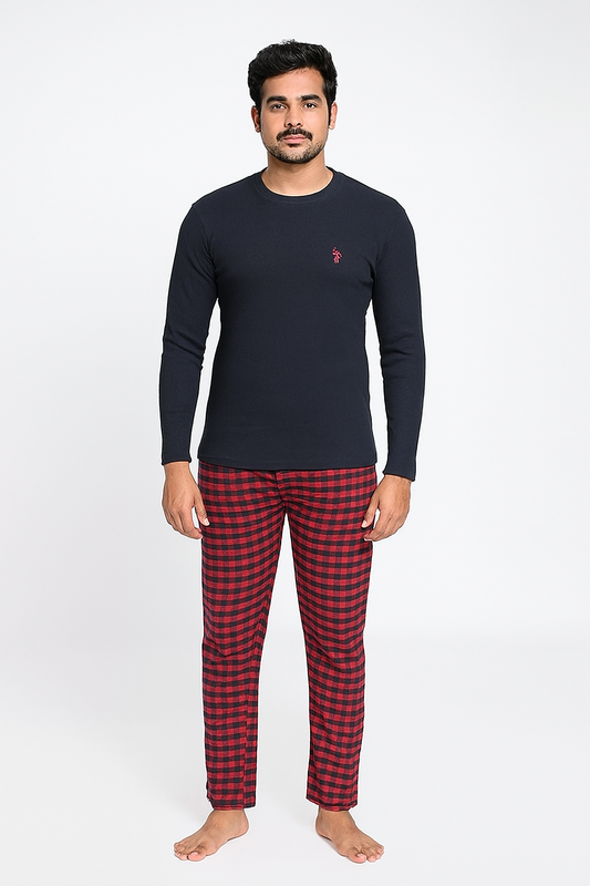 Men'S Thermal Pajama Set Navy Red