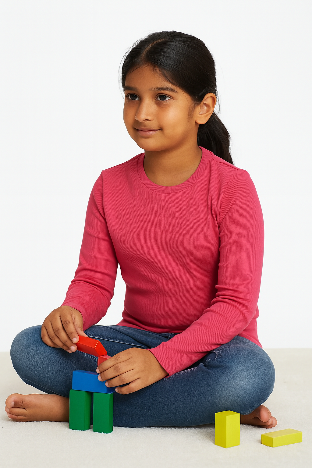 Girls Long Sleeve Stretch Rib T Shirt Pink