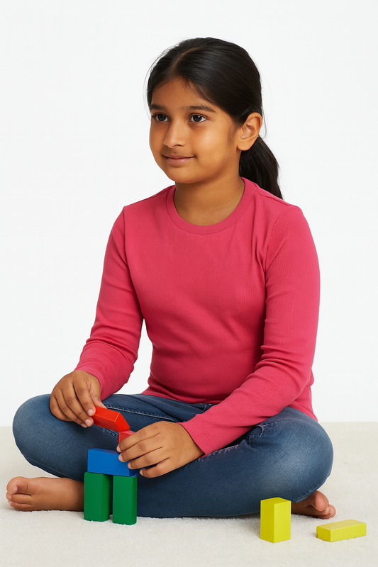Girls Long Sleeve Stretch Rib T Shirt Pink