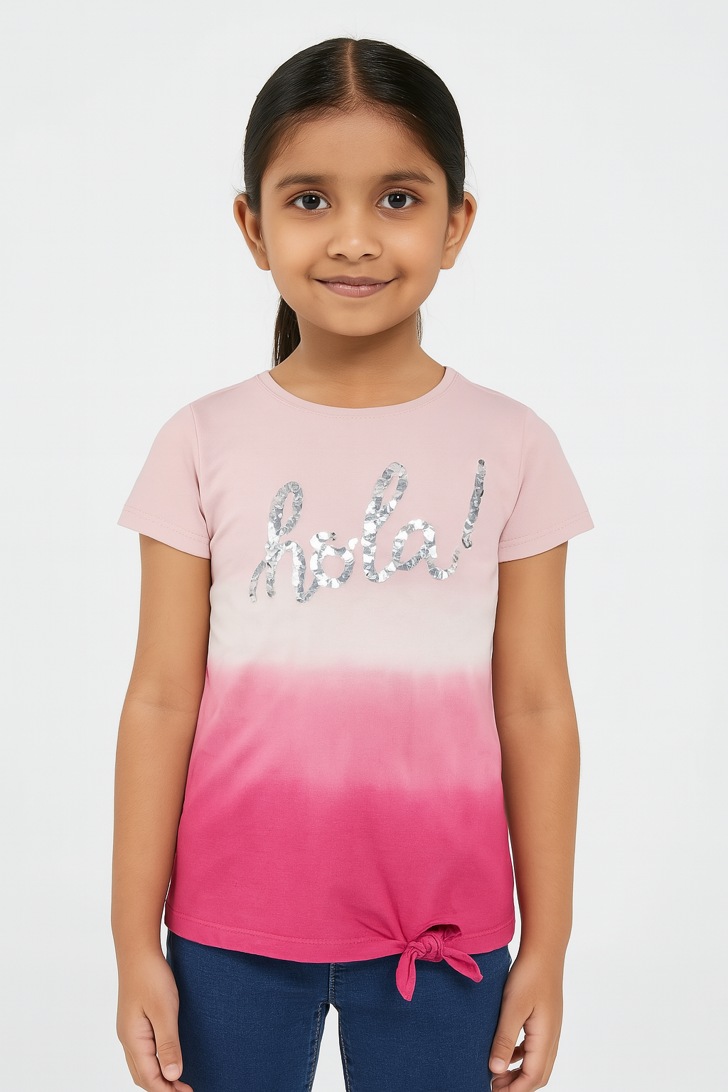 Girls Dip Dyed Top With Sequins