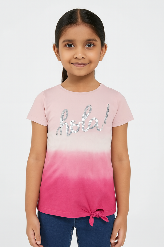 Girls Dip Dyed Top With Sequins