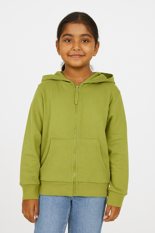 Girls Full Zipper Green Sweatshirt