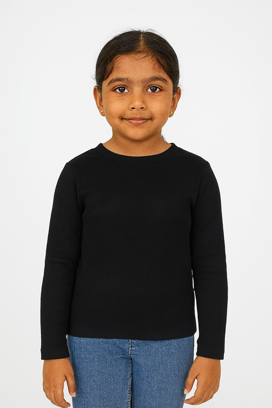 Girls Long Sleeve Stretch Rib T Shirt Black