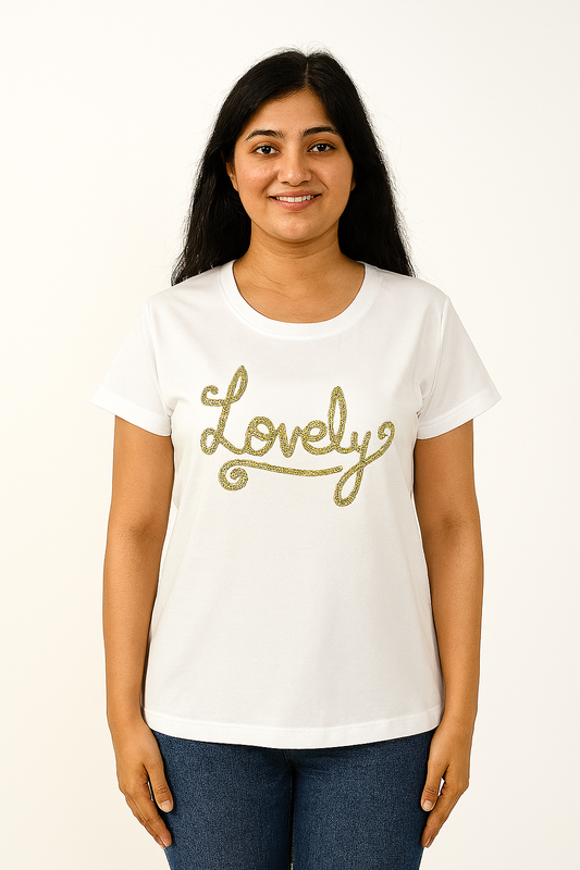 Ladies Applique White T-Shirt