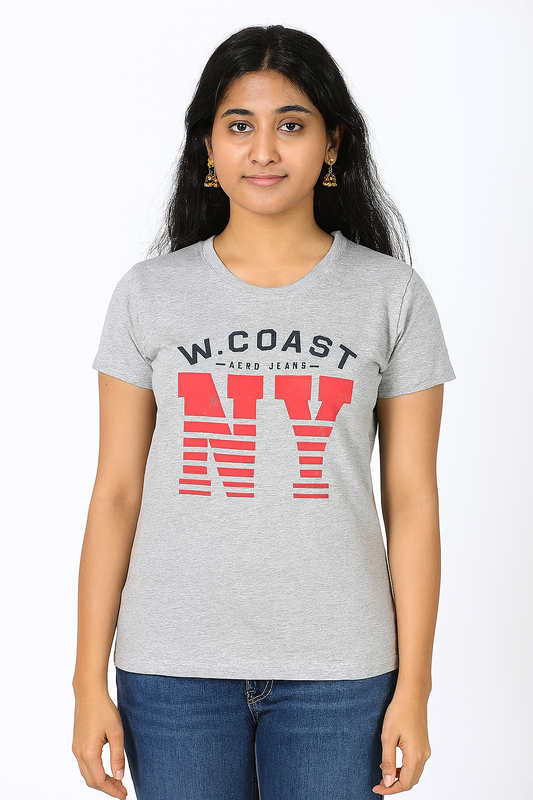 Ladies Grey Printed T Shirt