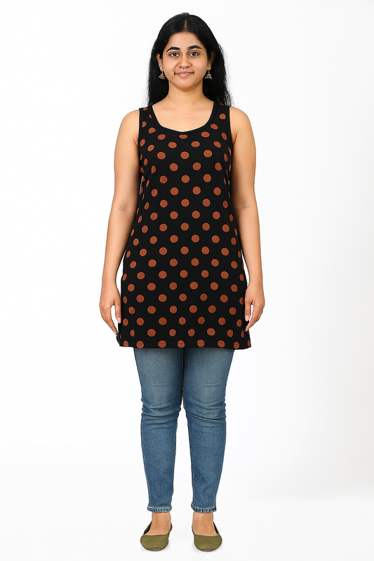 Ladies Brown Dot Printed Long Tunic