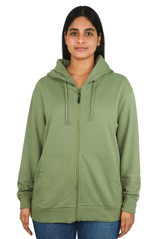 Ladies Hooded Full Zipper Sweatshirt Olive