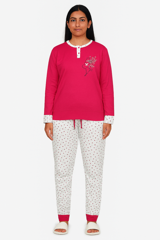 Ladies Printed Interlock Winter Pyjama Set Box Pack