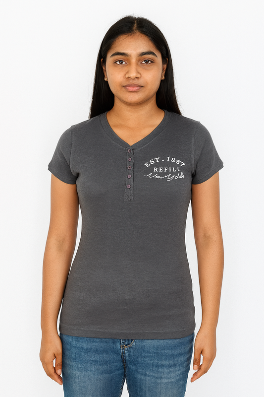 Ladies Henley Neck T Shirt