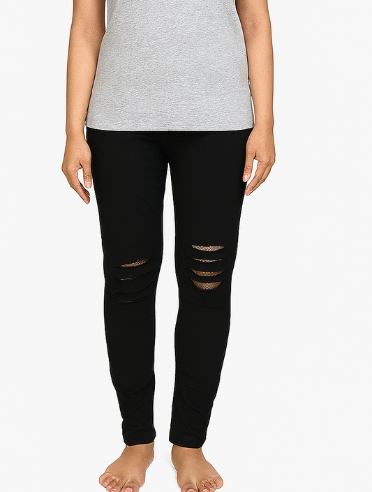 Ladies Stretch Legging With Mesh Trims