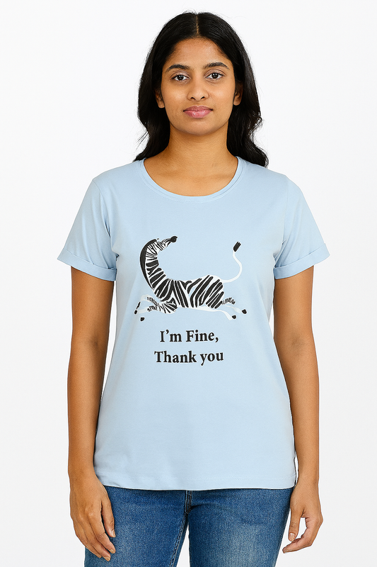 Ladies Blue Zebra Printed T Shirt