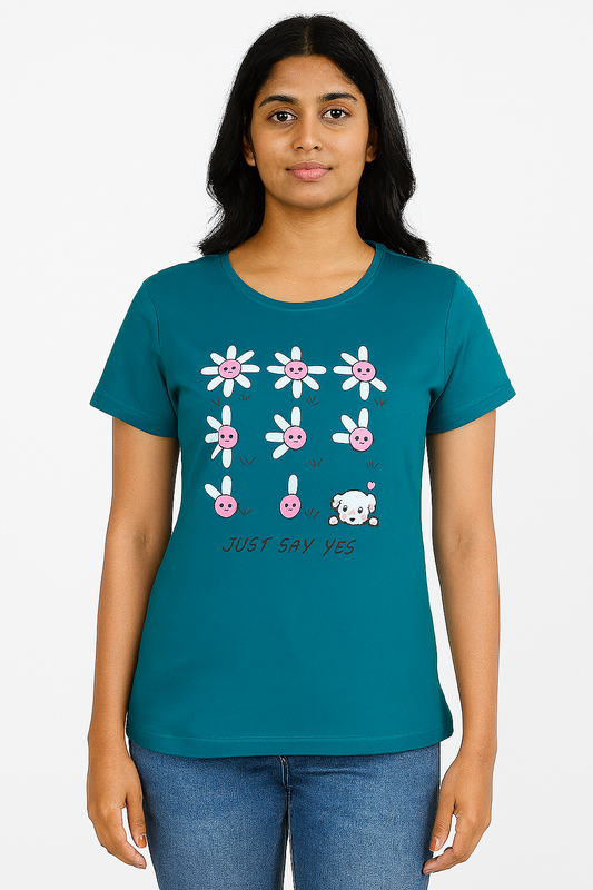 Ladies Printed Green T Shirt