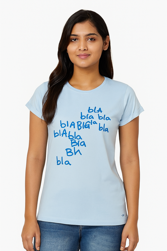 Ladies Printed Sky Blue T Shirt