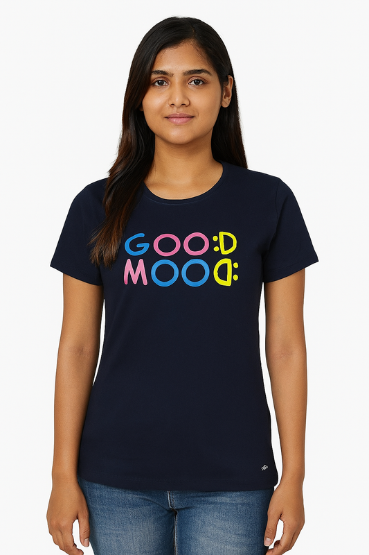 Ladies Printed Navy T Shirt
