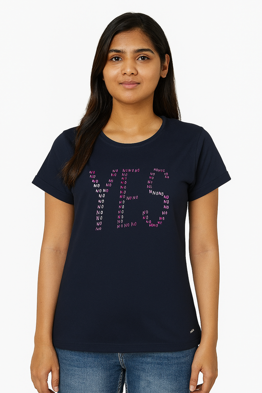 Ladies Printed Navy T Shirt