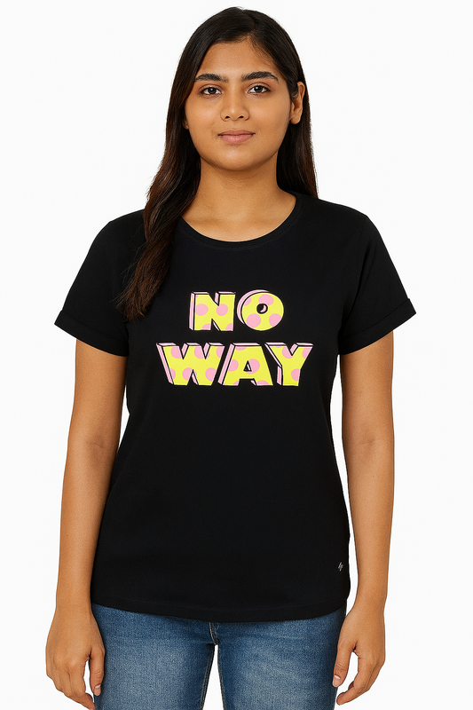 Ladies Printed Black T Shirt