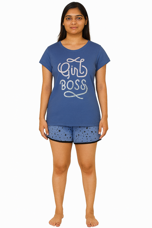 Ladies Blue Shorty Pyjama Set