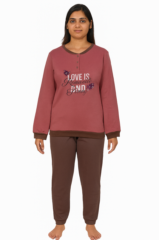 Ladies Interlock Pink Love Pyjama Set