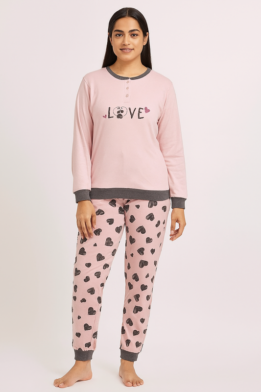 Ladies Interlock Pink-Pink Aop Pyjama Set