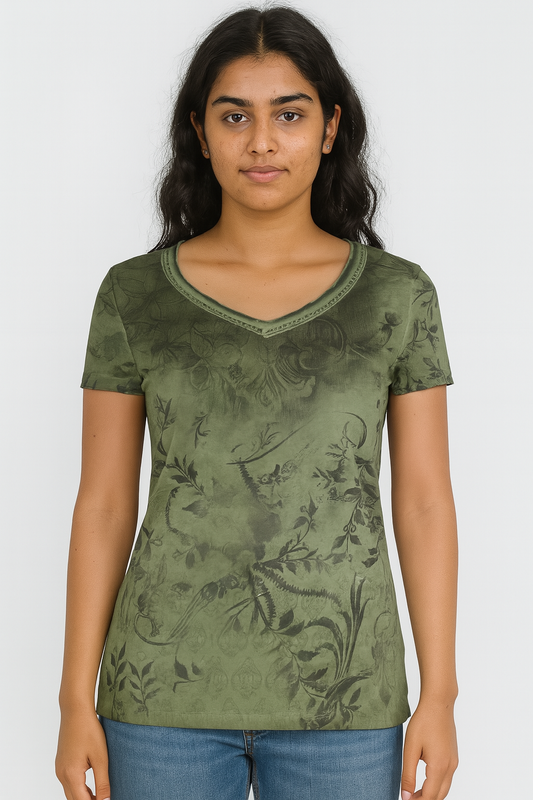 Ladies Printed V Neck Top