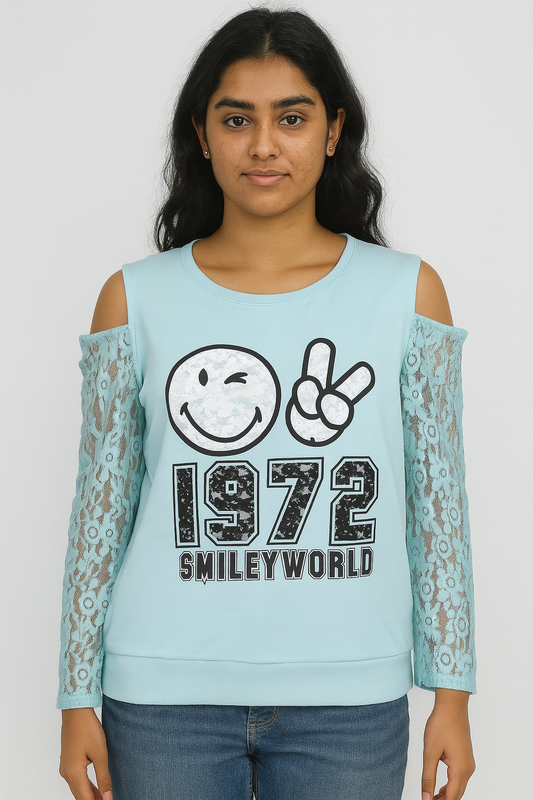 Ladies Winter T Shirt With Crochet Sleeve