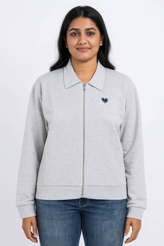 Ladies Full Zipper Grey Cardigan