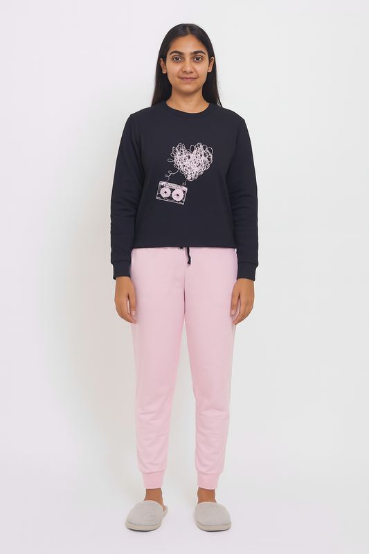 Ladies Winter Black Pyjama Sets