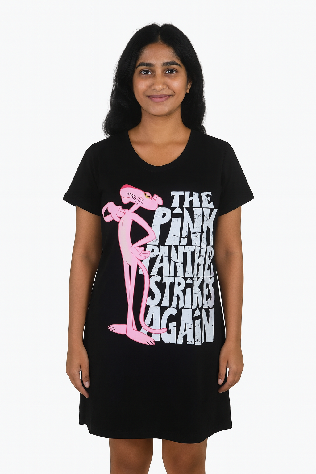 Ladies Printed Black Night Shirt