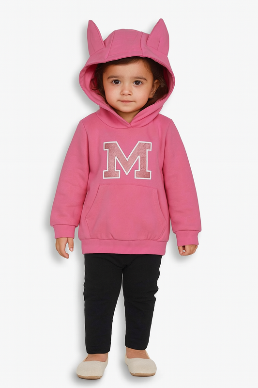 Baby Girls Hooded Pullover Pink Sweatshirt