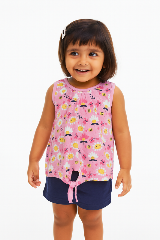 Baby Girls Tie Feature Top