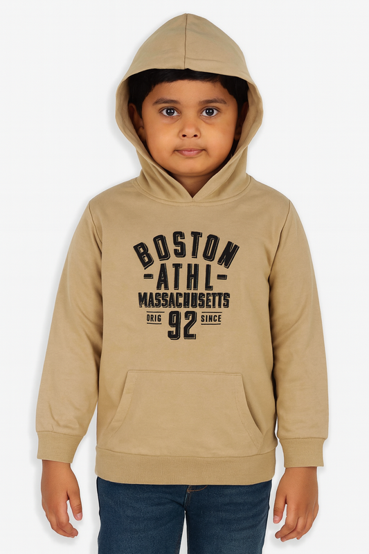 Boys Hooded Pullover Sweatshirt Beige
